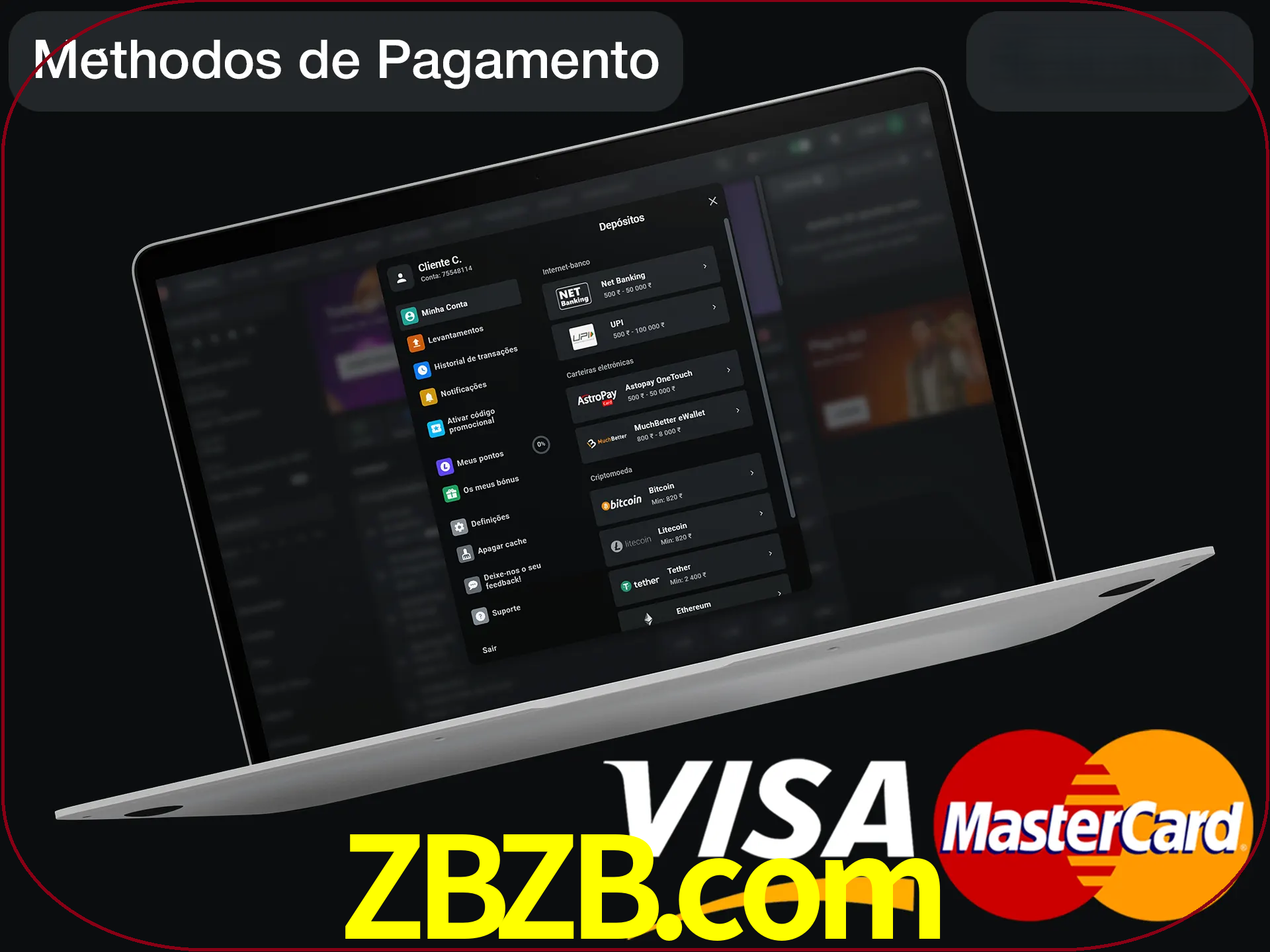 Use seu método de depósito preferido.